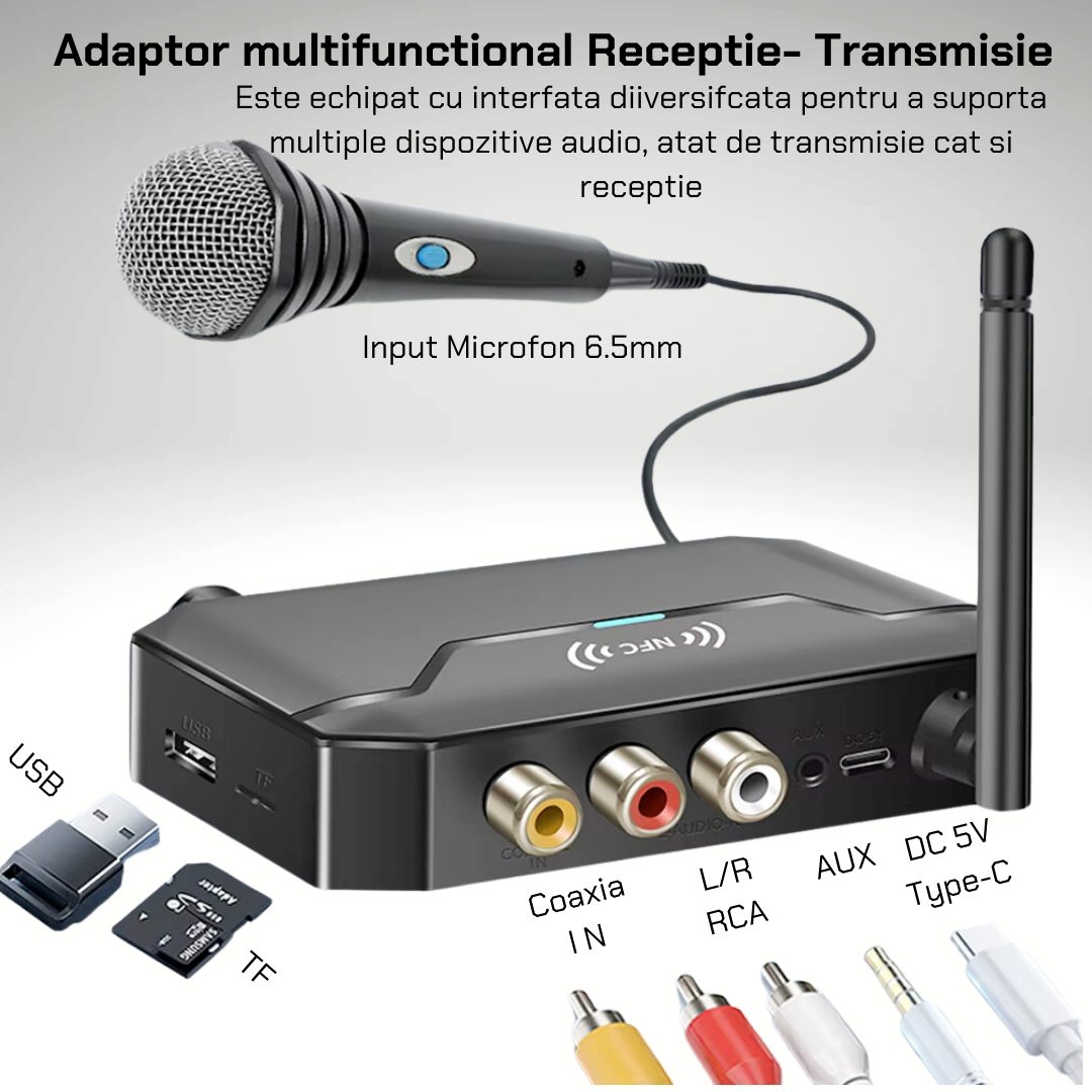 Adaptor transmițător / receptor Krassus KT300 cu Bluetooth 5.3 si NFC, decodare DSP pentru sunet HiFi stereo, microfon , RCA, AUX, compatibil cu TV, PC, Auto și sisteme audio - 3 | YEO