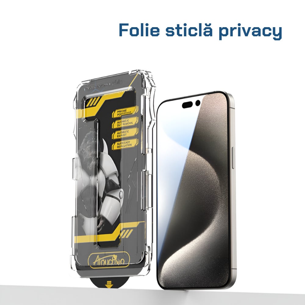 ATB Husa iPhone 14 Pro TPU Antisoc - Folie Sticla Privacy - Folie Spate - Protectie Camera - Inel Magnetic - Stickere Anti-Praf, Kit 6 in 1 De Protectie - 2 | YEO