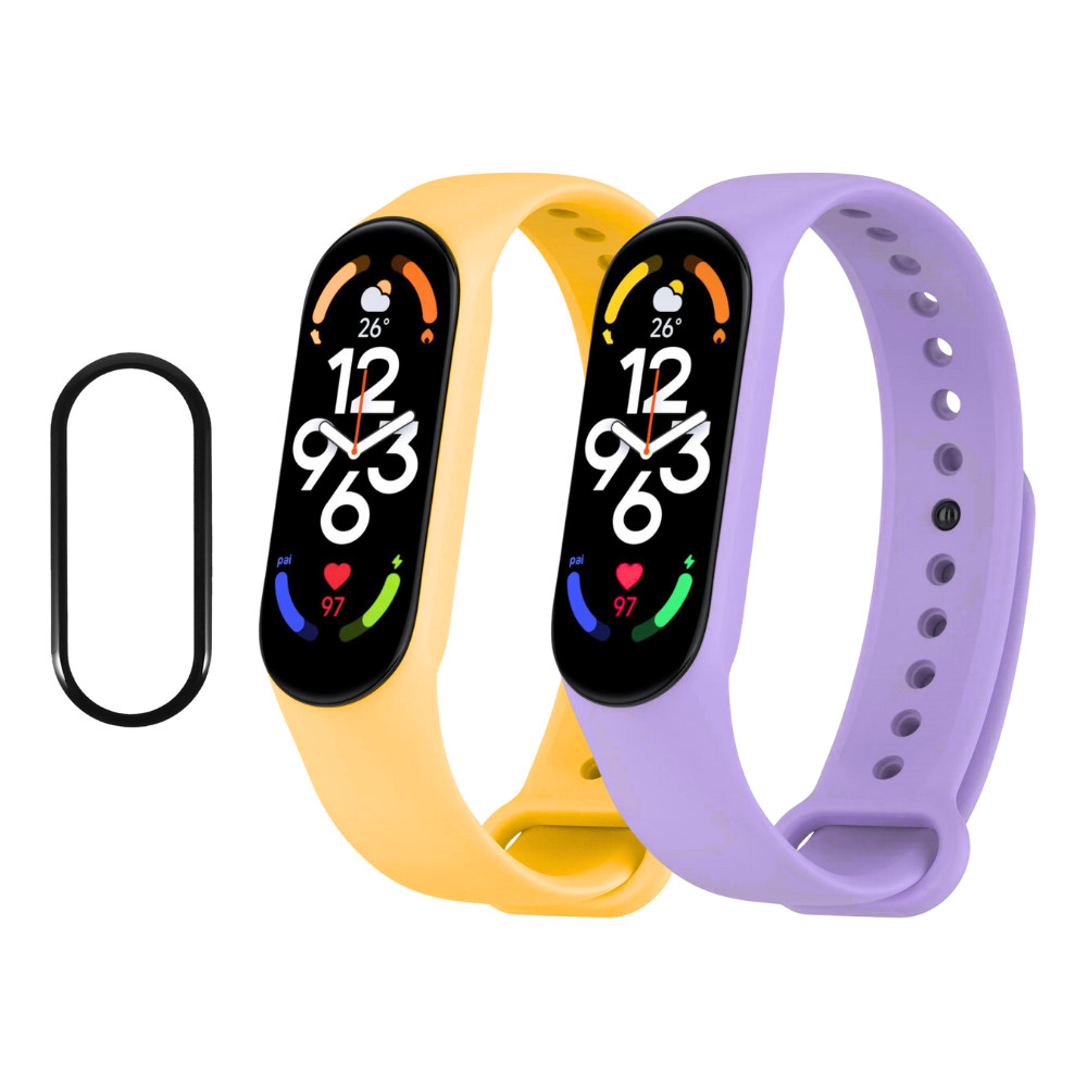 Bermek Curea Xiaomi Mi Band 4 din Silicon, 2 Bucati, Glaben si Mov - Folie Protectie 3D