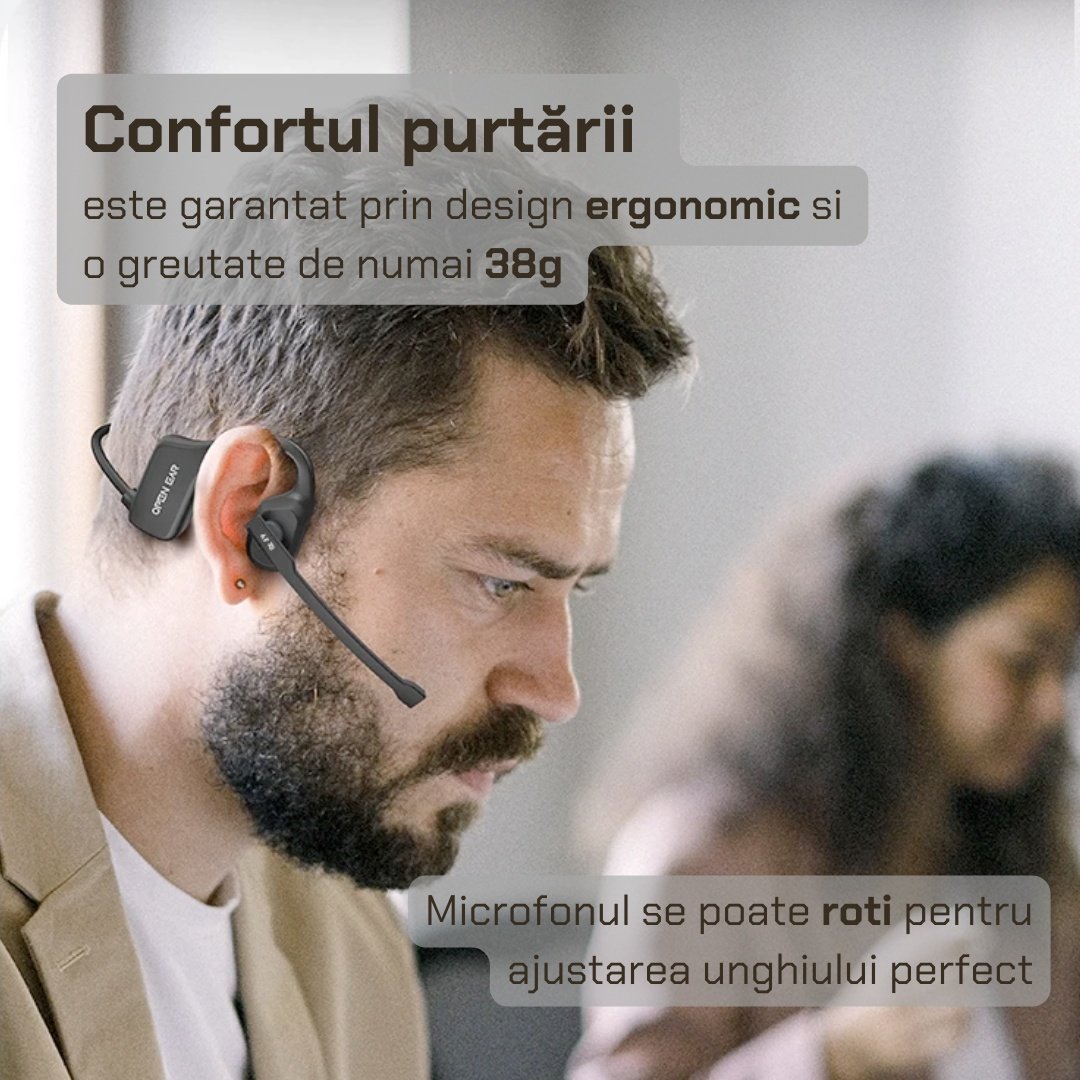 Casti bluetooth Air X3 Open Ear conductie aer, wireless, microfon, anulare zgomot ENC ,rezistent la apa IPX5, conferinte, call center, motociclete, muzica, negru - 2 | YEO