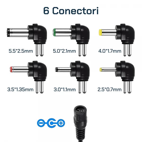 Incarcator universal adaptor AC / DC cu 6 conectori, putere 12W, tensiune reglabila 3-12V, 1.2A, compatibilitate universala, negru - 2 | YEO