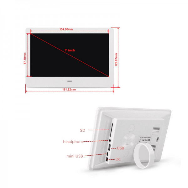 Rama foto digitala 077DPF LCD de 7 inch cu telecomanda, alb + card de memorie microSD 16GB si adaptor - 3 | YEO