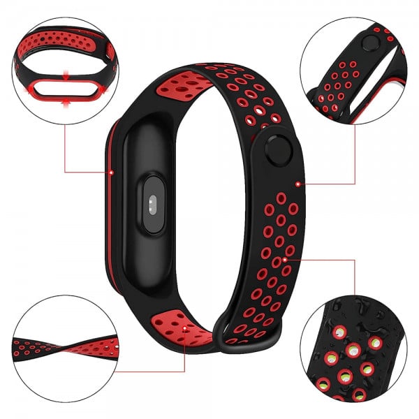 Set 2 curele pentru bratara smartwatch Xiaomi Mi Band 7, silicon, rosu, alb, negru - 2 | YEO