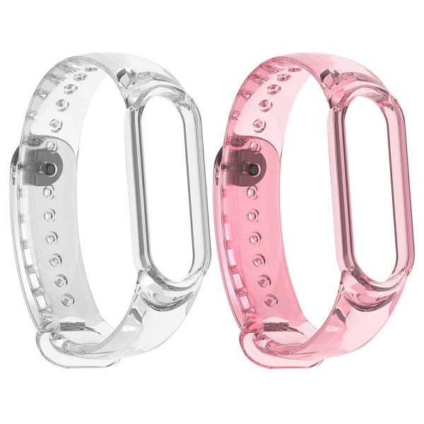 Set 2 curele pentru bratara smartwatch Xiaomi Mi Band 7, silicon, culoare foto-sensibila, transparent, transparent - roz