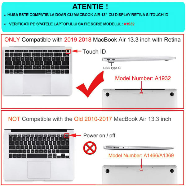 Set protectie 2 in 1 pentru Macbook Air 13.3 inch A1932 / A2179 / A2337 cu husa din plastic si folie ecran TPU, model marmura albastru alb - 2 | YEO