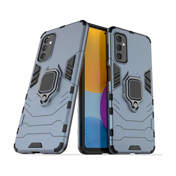 Set protectie 2 in 1 pentru Samsung Galaxy M52 5G cu husa hybrid antisoc cu stand inel si folie sticla ceramica fullsize si breloc cadou, dark blue - 2 | YEO