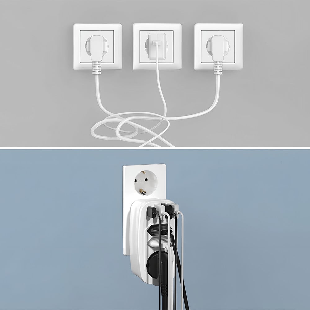 KRASSUS Priza, 250V, 16A, 3680W, 2 x priza Euro, 1 x priza SCHUKO, 3 x USB A, 1 x USB C, protectie copii, alb - 1 | YEO