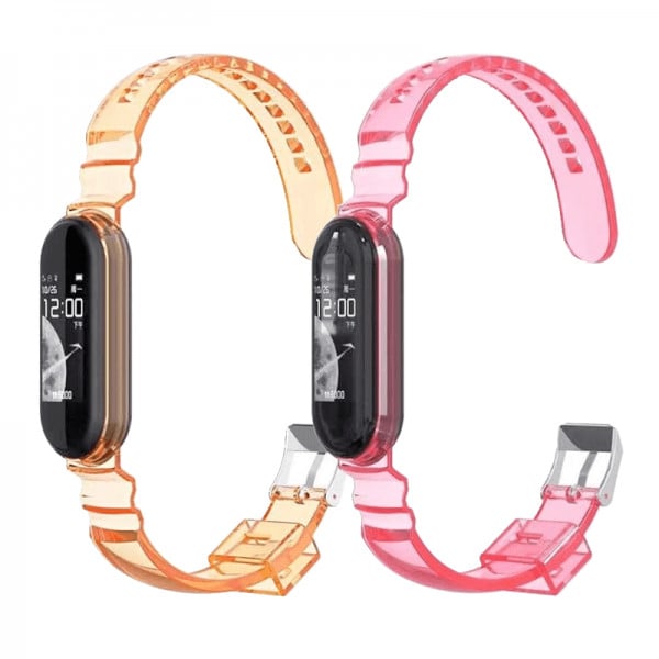 Set 2 curele pentru bratara Xiaomi Mi Band 3 / 4, din silicon transparent,neon, roz, portocaliu - 3 | YEO