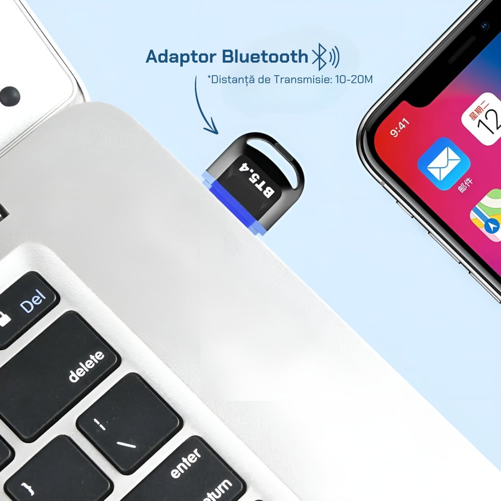 Adaptor Bluetooth Dongle V5.4 USB - Transmitator si Receptor Universal pentru tastatura, mouse, casti si boxe, negru - 1 | YEO