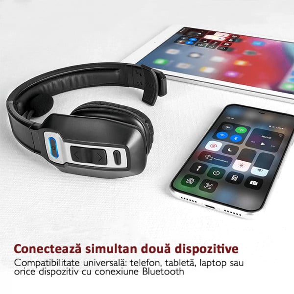 Casca wireless cu microfon M98, autonomie 60h, Bluetooth 5.2, anulare zgomot fundal, buton mute, alimentare USB Type-C, conferinte, call center, soferi, negru - 2 | YEO