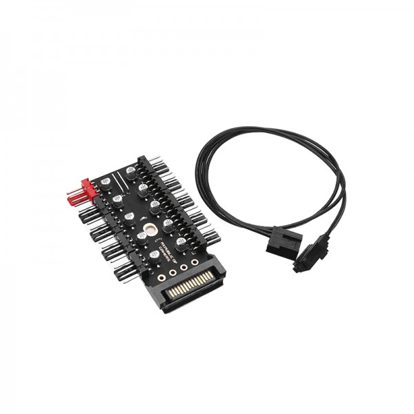 HUB splitter 1x4 pini PWM 12V la 10x4 pini PWM, pentru conectarea placii de baza la ventiloatoare, pentru minat, cu regulator viteza, negru