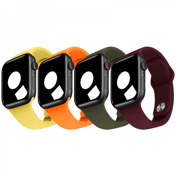 Set 4 curele Apple Watch Ultra/ 3 / 4 / 5 / 6 / 7 / 8 / SE series 42 / 44 / 45 / 49 mm, portocaliu, galben, visiniu, verde