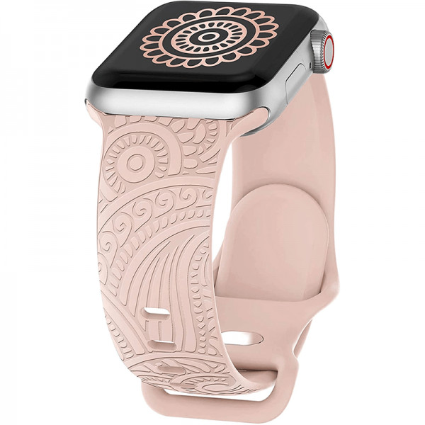 Set 2 curele Apple Watch 3 / 4 / 5 / 6 / 7 / 8 / SE series 38 / 40 / 41 mm, model gravat, silicon, piele, roz, crem - 3 | YEO