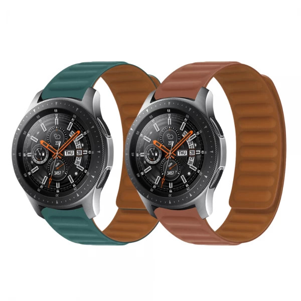 Set 2 curele pentru ceas, 22 mm, pentru Galaxy Watch 3 45mm, Gear S3 Frontier, Huawei Watch GT 3, Huawei Watch GT 2 46mm, Huawei Watch GT, verde, maro