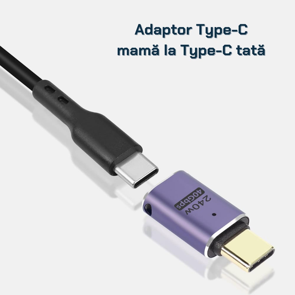 Adaptor USB C mama la USB Type-C tata, 240W, 40Gbps, audio/video, gri - 1 | YEO