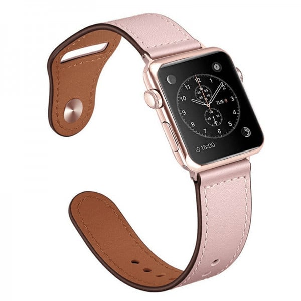 Curea din piele genuina pentru Apple Watch 1 / 2 / 3 / 4 / 5 series 38 / 40 mm, roz - 1 | YEO