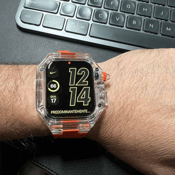 Curea din silicon pentru Apple Watch 7/ Apple Watch 8 de 45mm cu carcasa transparenta, portocaliu - 1 | YEO