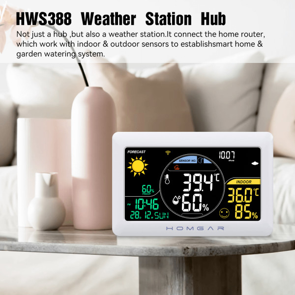 Hub Smart-Home Statie meteo cu conexiune WIFI Baldr Homgar,aplicatie mobila, 3 senzori,termometru, alerta inghet, higrometru umiditate, prognoza meteo, data calendar, ceas, presiune atmosferica, indicator confort termin, alb - 1 | YEO