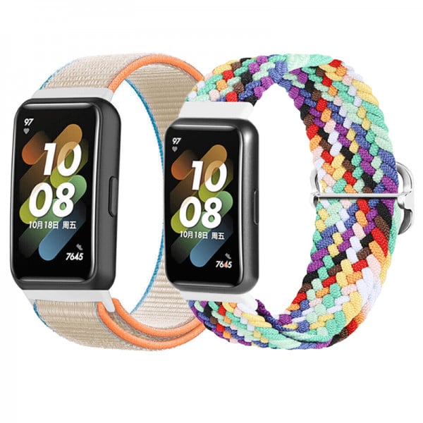 Set 2 curele pentru bratara fitness Huawei Band 7 din nylon, cu telescop Quick Release, multicolor, alb