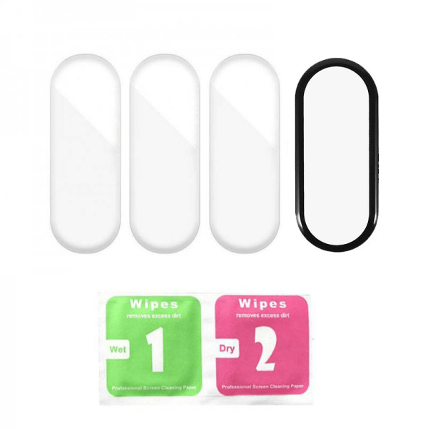 Set 3 folii de protectie ecran pentru Xiaomi Mi Band 7 din Hidrogel rezistent la zgarieturi, transparent + folie curbata 3D fullsize, negru - 1 | YEO