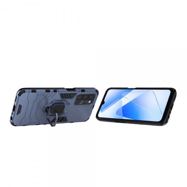 Set protectie 3 in 1 pentru Oppo A16 (4G) cu husa hybrid antisoc cu stand inel, folie sticla ceramica fullsize, 2 folii sticla pentru camera si breloc cadou, dark blue - 2 | YEO