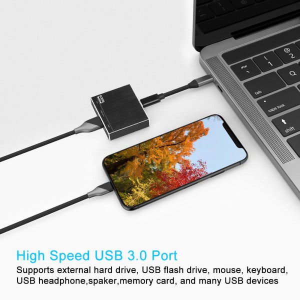 Adaptor convertor 3 in 1 USB 3.1 Type-C la HDMI 4K@60Hz, USB 3.0 si port de incarcare USB Type-C, negru - 3 | YEO