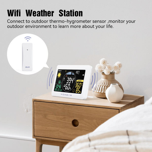 Hub Smart-Home Statie meteo cu conexiune WIFI Baldr Homgar,aplicatie mobila, 3 senzori,termometru, alerta inghet, higrometru umiditate, prognoza meteo, data calendar, ceas, presiune atmosferica, indicator confort termin, alb - 2 | YEO