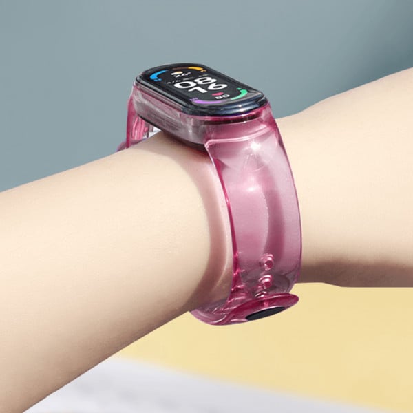 Set 2 curele pentru bratara smartwatch Xiaomi Mi Band 7, silicon, culoare foto-sensibila, transparent, transparent - roz - 1 | YEO