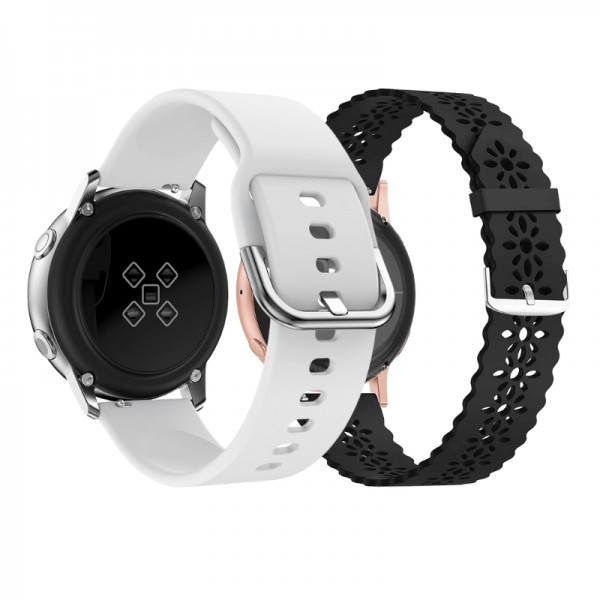 Set 2 curele pentru ceas, 20mm, pentru Galaxy Watch 6/ 6 Classic, Galaxy Watch 5 Pro 45mm, Galaxy Watch 5, Galaxy Watch 4, Galaxy Watch 3 41mm, Huawei Watch GT, model dantela, negru, alb