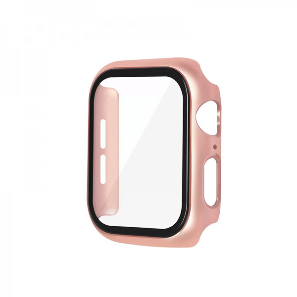 Set 2 in 1 carcasa tip rama ecran si folie de sticla, pentru Apple Watch 4 / 5 / 6 series, 40mm, rose gold