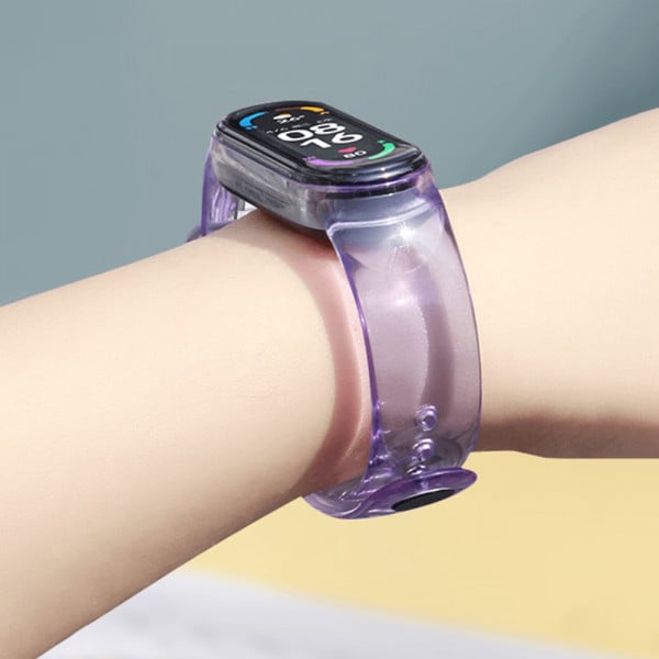 Set 4 curele pentru bratara smartwatch Xiaomi Mi Band 7, silicon, culoare foto-sensibila, roz, verde, transparent - mov, crem - 1 | YEO