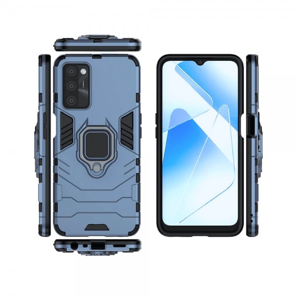 Set protectie 3 in 1 pentru Oppo A16 (4G) cu husa hybrid antisoc cu stand inel, folie sticla ceramica fullsize, 2 folii sticla pentru camera si breloc cadou, dark blue - 3 | YEO