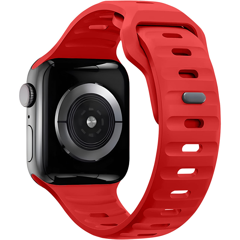 Bermek Curea Apple Watch Ultra, SE, Seriile 3, 4, 5, 6, 7, 8, 9, marimi 38mm/ 40mm/ 41mm, silicon, rosu