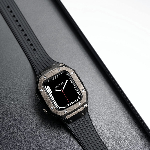 Curea din silicon pentru Apple Watch 4/ Apple Watch 5/ Apple Watch 6/ Apple Watch SE de 44mm cu carcasa metalica, negru - 2 | YEO