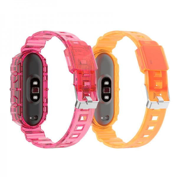 Set 2 curele pentru bratara Xiaomi Mi Band 3 / 4, din silicon transparent,neon, roz, portocaliu - 1 | YEO