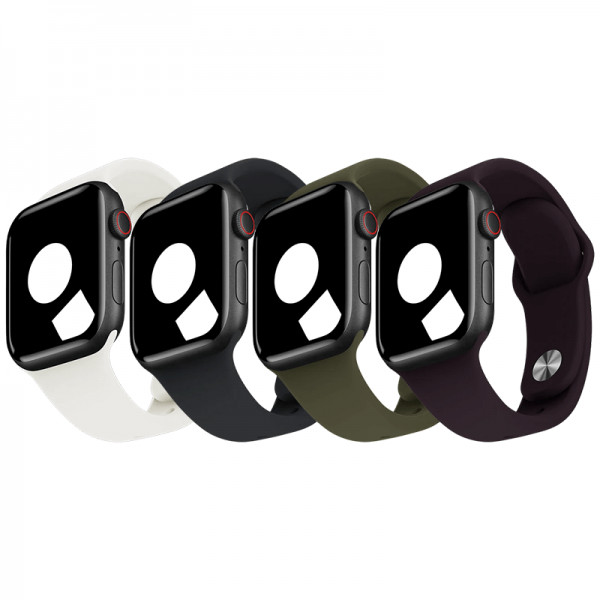 Set 4 curele Apple Watch 3 / 4 / 5 / 6 / 7 / 8 / SE series 38 / 40 / 41 mm, negru, alb, verde, mov inchis