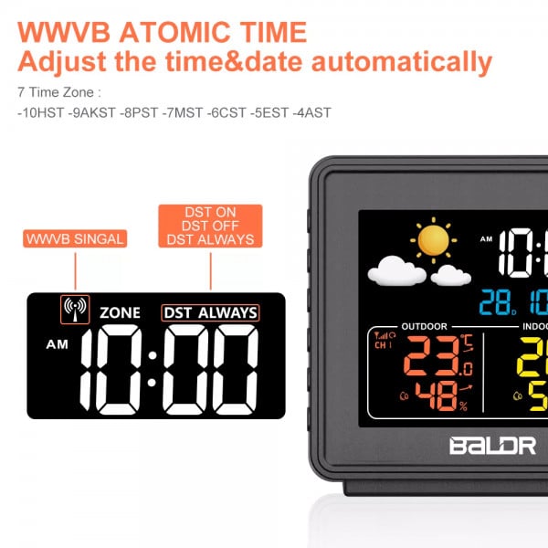 Statie meteo cu proiector ceas si 1 senzor extern Baldr, afisaj data, ora, umiditate, temperatura, prognoza meteo, alarma ceas,sora exacta semnal radio, negru - 2 | YEO