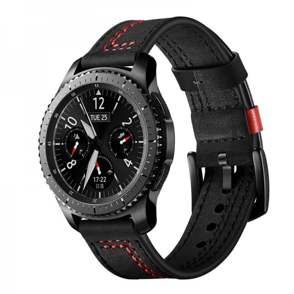 Curea din piele naturala, universala 22mm, pentru Huawei Watch GT / GT2, Samsung Galaxy Watch 42 / 46mm, negru - 2 | YEO