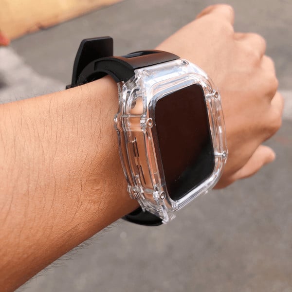 Curea din silicon pentru Apple Watch 7/ Apple Watch 8 de 45mm cu carcasa transparenta, negru - 1 | YEO