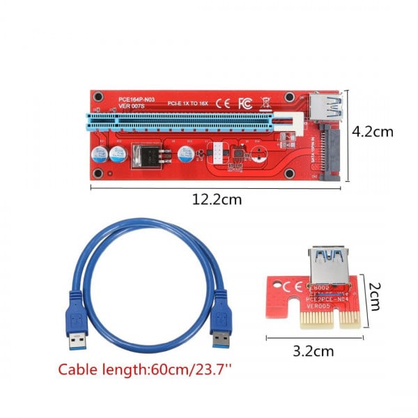 Kit grafic riser card VER007S pentru minat cu placa PCI-E 164P 1x si adaptor la 16x si cablu extensie USB 3.0 60cm - 1 | YEO