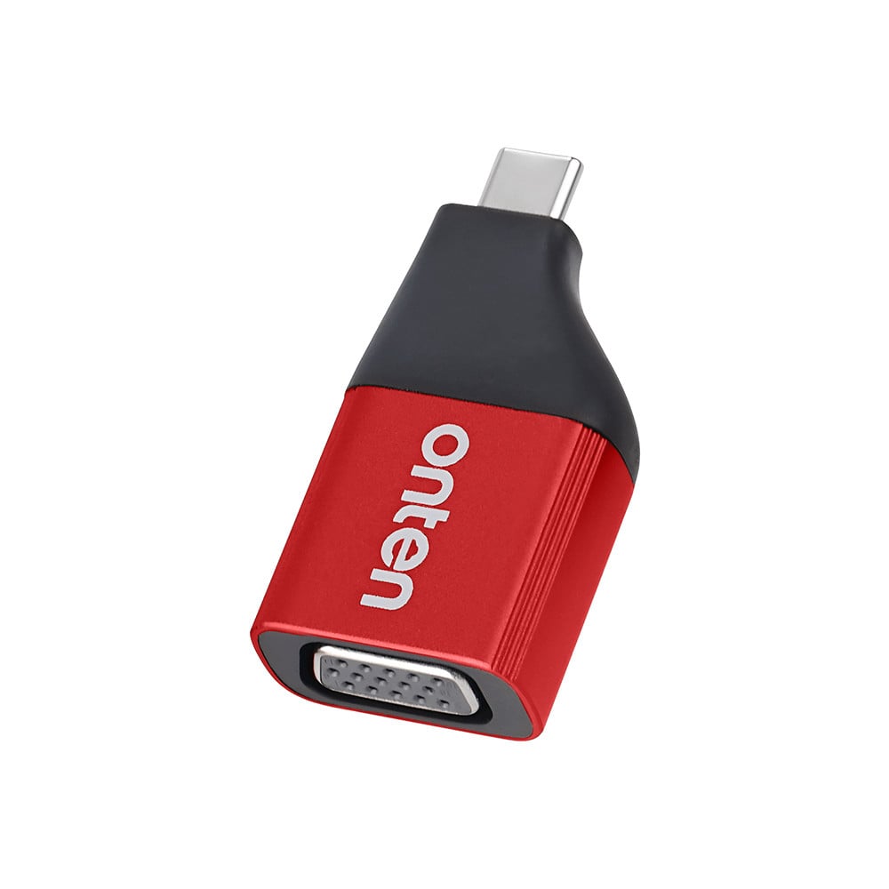 ONTEN Adaptor USB C - VGA, convertor semnal TYPE-C tata (DP Alt Mode) la VGA 2K@60Hz mama, compatibil Mac OS/iPad OS/Windows/Android/Linux, rosu