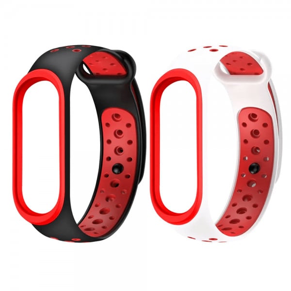 Set 2 curele pentru bratara smartwatch Xiaomi Mi Band 7, silicon, rosu, alb, negru