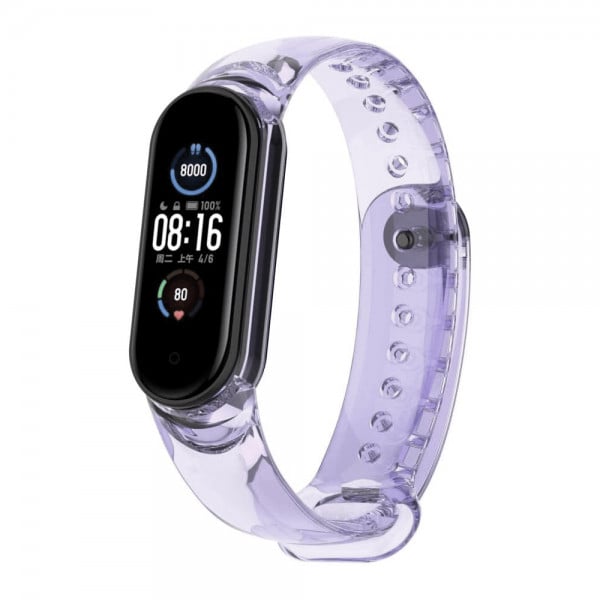 Set 4 curele pentru bratara smartwatch Xiaomi Mi Band 7, silicon, culoare foto-sensibila, roz, verde, transparent - mov, crem - 3 | YEO