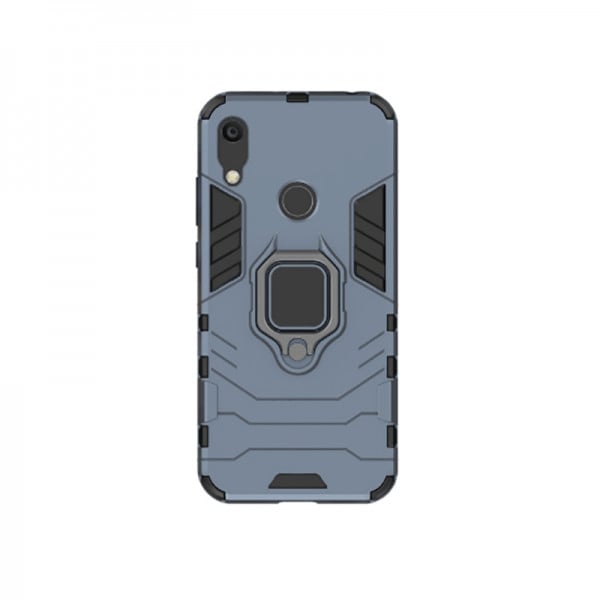 Set protectie 2 in 1 pentru Huawei Y6S 2019 cu husa hybrid antisoc cu stand inel si folie sticla ceramica fullsize si breloc cadou, dark blue - 1 | YEO