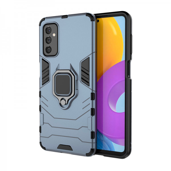 Set protectie 2 in 1 pentru Samsung Galaxy M52 5G cu husa hybrid antisoc cu stand inel si folie sticla ceramica fullsize si breloc cadou, dark blue - 1 | YEO