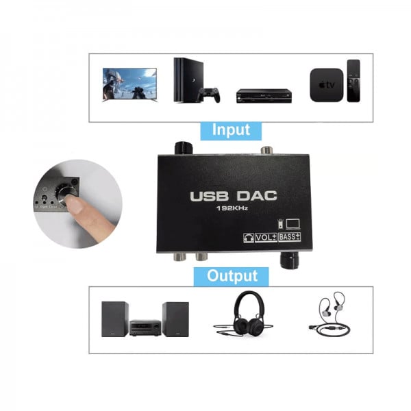 Convertor audio DAC, conversie semnal digital-analog, optical la LR/aux , cu suport USB pentru transmiterea semnalului player-ului catre PC, 192 KHz, negru - 3 | YEO