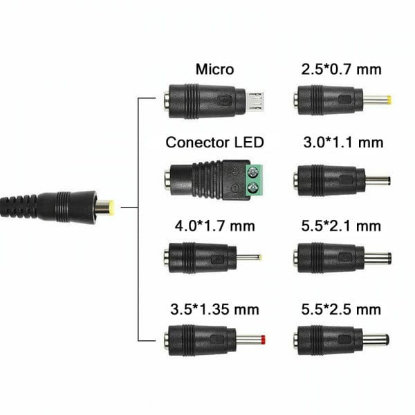 KRASSUS Incarcator universal adaptor AC / DC cu 8 conectori, putere 41W, tensiune reglabila 6-24V, 1.5-2A, port USB-A, compatibilitate universala, negru - 3 | YEO