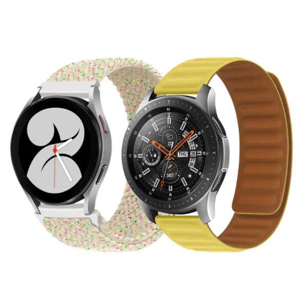 Set 2 curele pentru ceas, 20mm, pentru Galaxy Watch 6/ 6 Classic, Galaxy Watch 5 Pro 45mm, Galaxy Watch 5, Galaxy Watch 4, Galaxy Watch 3 41mm, Huawei Watch GT, crem multicolor, galben