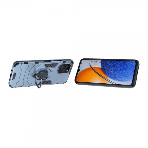 Set protectie 2 in 1 pentru Huawei Nova Y61 (4G) cu husa hybrid antisoc cu stand inel si folie sticla ceramica fullsize si breloc cadou, dark blue - 2 | YEO