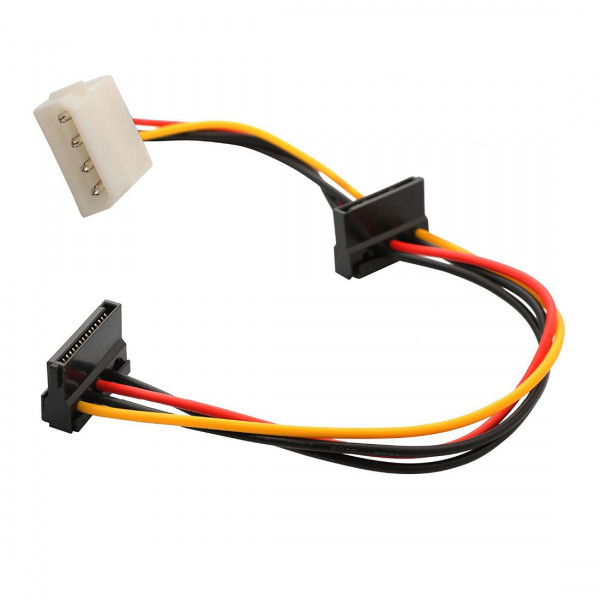 Cablu de alimentare MOLEX 4 pini tata la SATA - SATA 15 pini cu mufe unghi drept 90 grade ,mama-mama, 30 cm